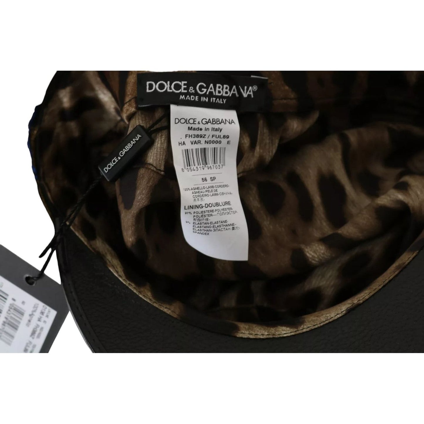 Dolce & Gabbana Black Leather Crystal Beads Gold Ribbon Fiddler Cap Dolce & Gabbana