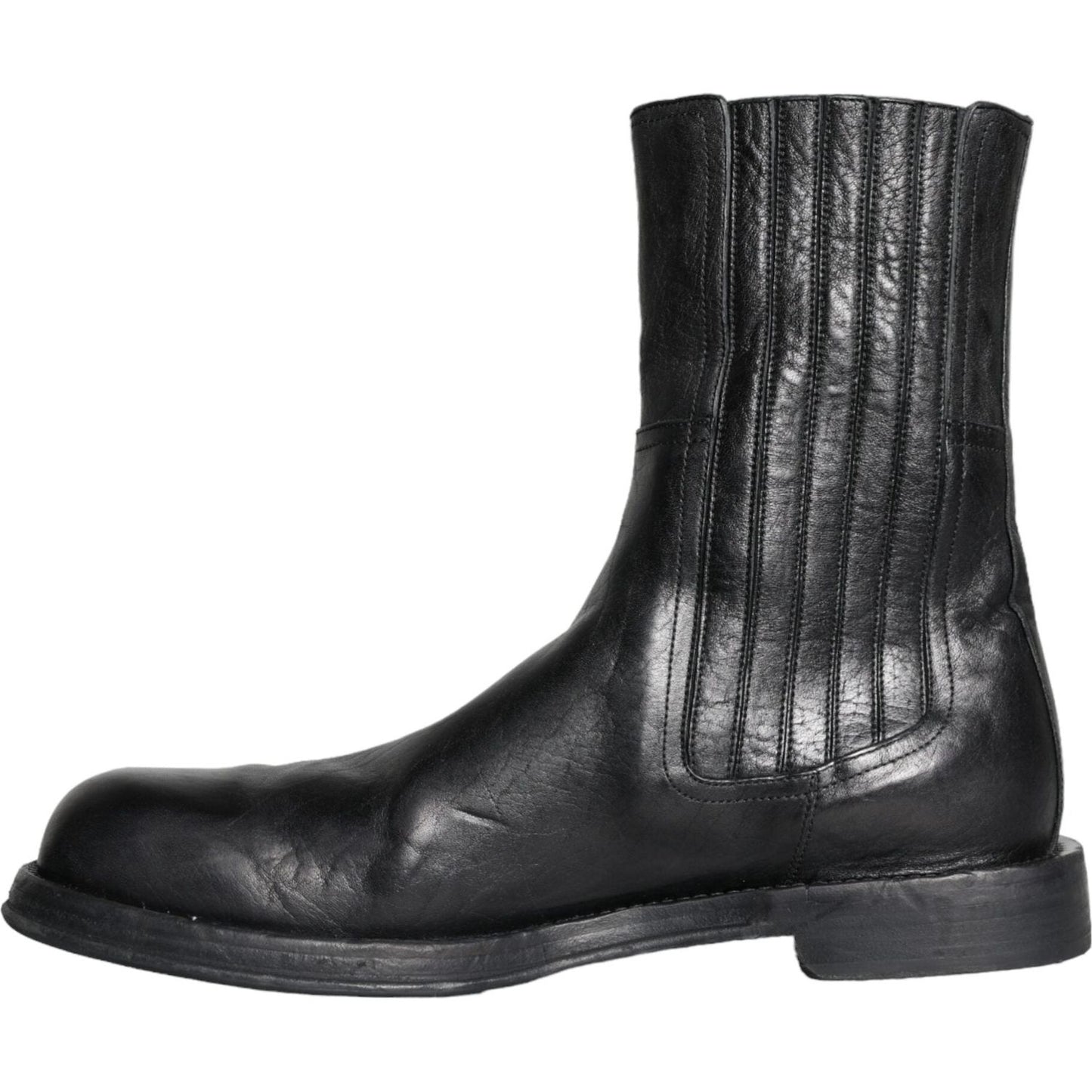 Dolce & Gabbana Black Horse Leather Mid Calf Boots Men Shoes Dolce & Gabbana