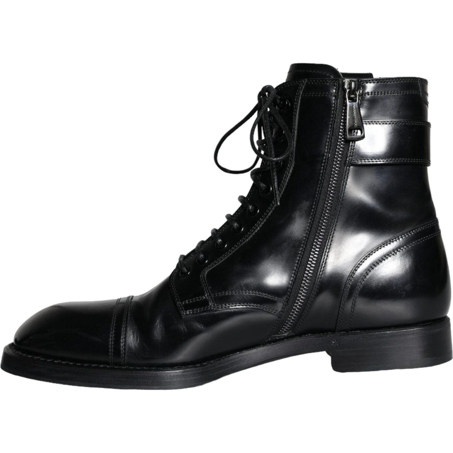 Dolce & Gabbana Black Logo Lace Up Mid Calf Men Boots Shoes Dolce & Gabbana