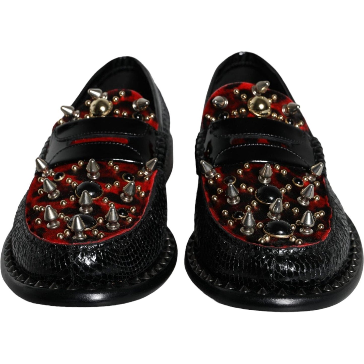 Dolce & Gabbana Black Leopard Print Studs Leather Loafers Shoes Dolce & Gabbana