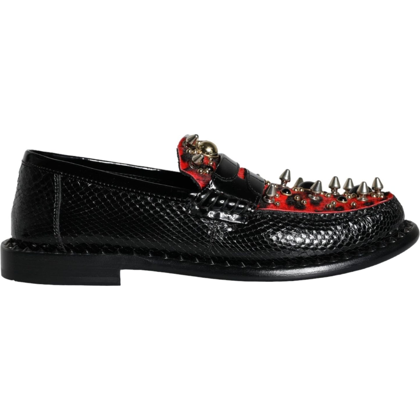 Dolce & Gabbana Black Leopard Print Studs Leather Loafers Shoes Dolce & Gabbana