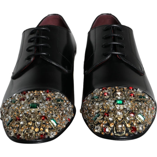 Dolce & Gabbana Black Leather RUNWAY POSITANO Crystal Derby Men Shoes Dolce & Gabbana