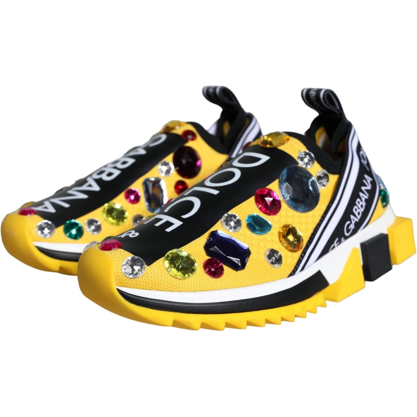 Dolce & Gabbana Yellow Sorrento Crystals Sneakers Womens Shoes Dolce & Gabbana