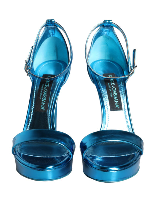 Dolce & Gabbana Metallic Blue Leather Keira Sandals Shoes Dolce & Gabbana