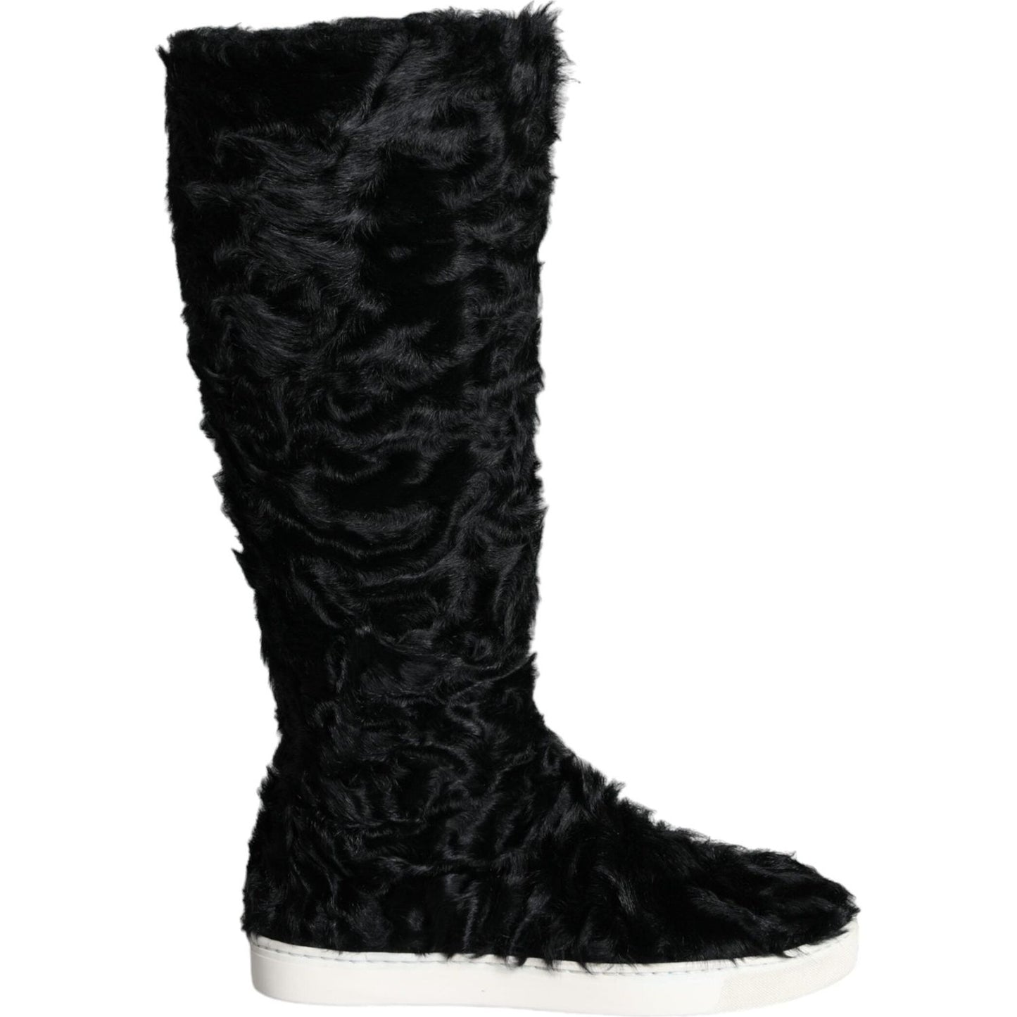 Dolce & Gabbana Black Xiangao Lamb Fur Leather Boots Shoes Dolce & Gabbana