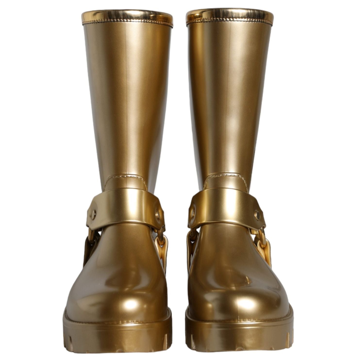 Dolce & Gabbana Metallic Gold Rubber PVC Rain Boots Shoes