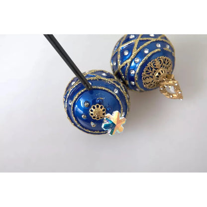 Dolce & Gabbana Gold Brass Blue Dangle Christmas Ball Crystal Clip On Earrings