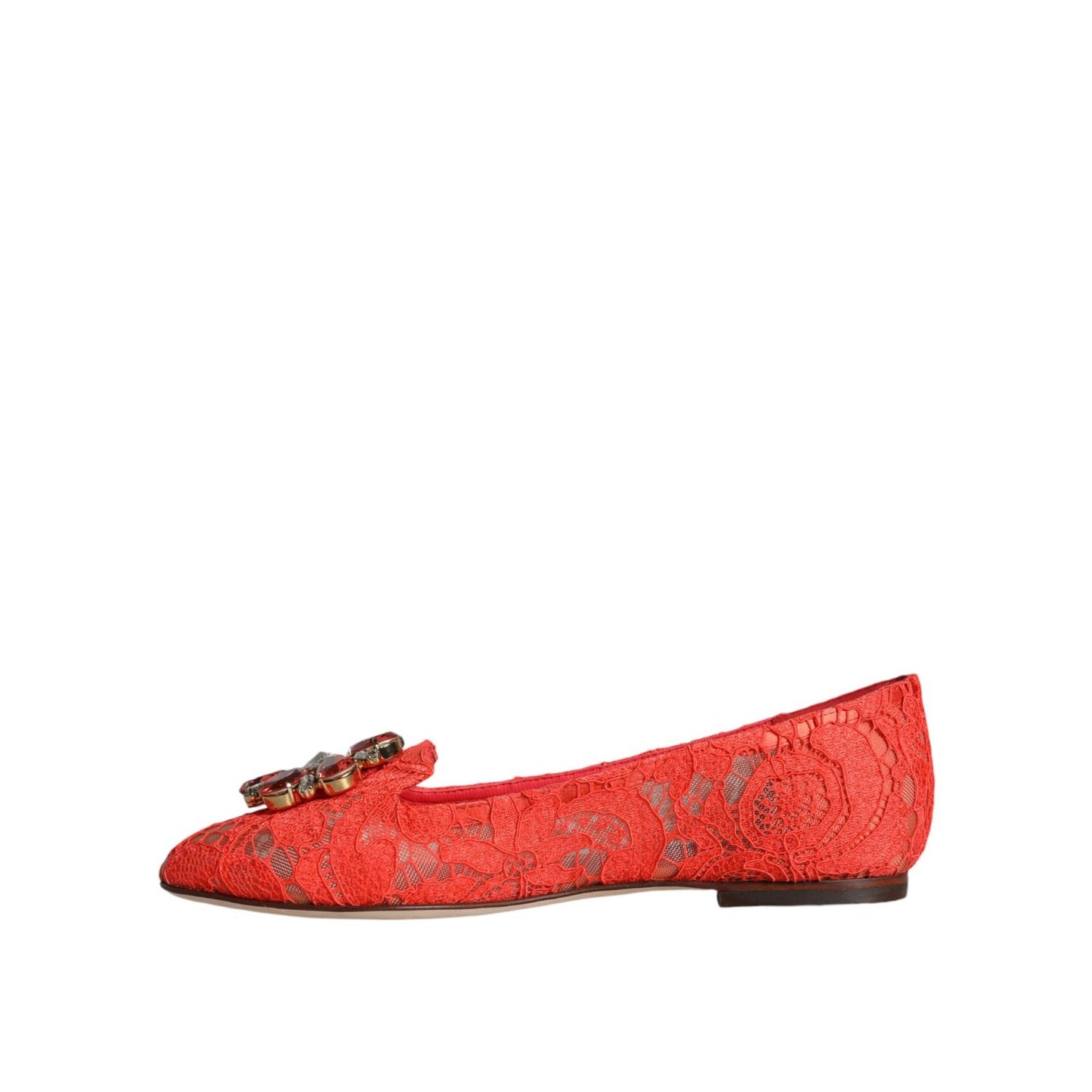 Dolce & Gabbana Coral Lace Crystal Ballet Flats Loafers Shoes