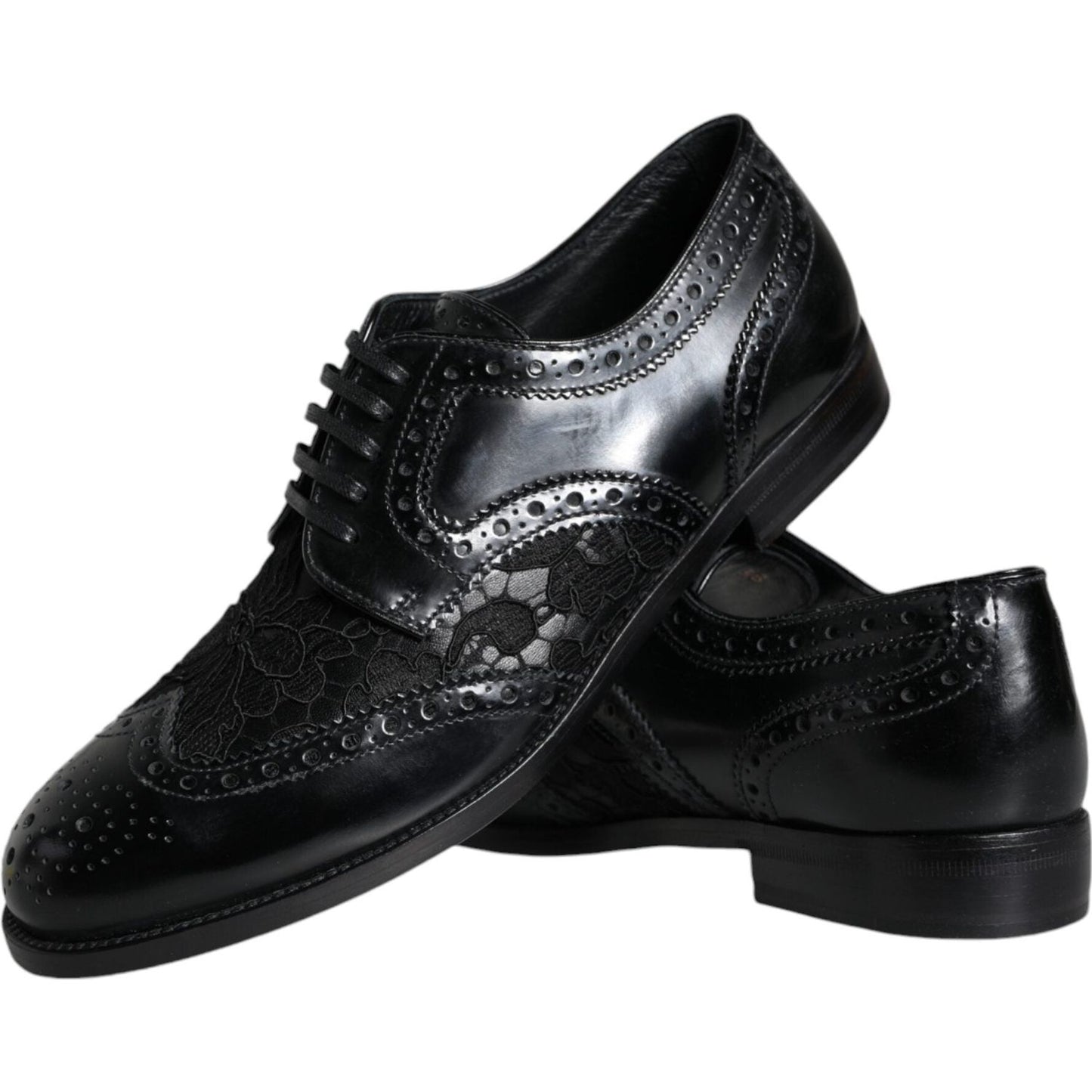 Dolce & Gabbana Black Leather Floral Lace Dress Formal Shoes Dolce & Gabbana