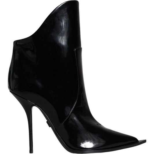 Dolce & Gabbana Black Patent Leather Pointed Ankle Boots Shoes Dolce & Gabbana