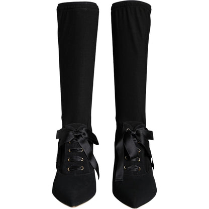 Dolce & Gabbana Black Stiletto Heels Mid Calf Boots Shoes