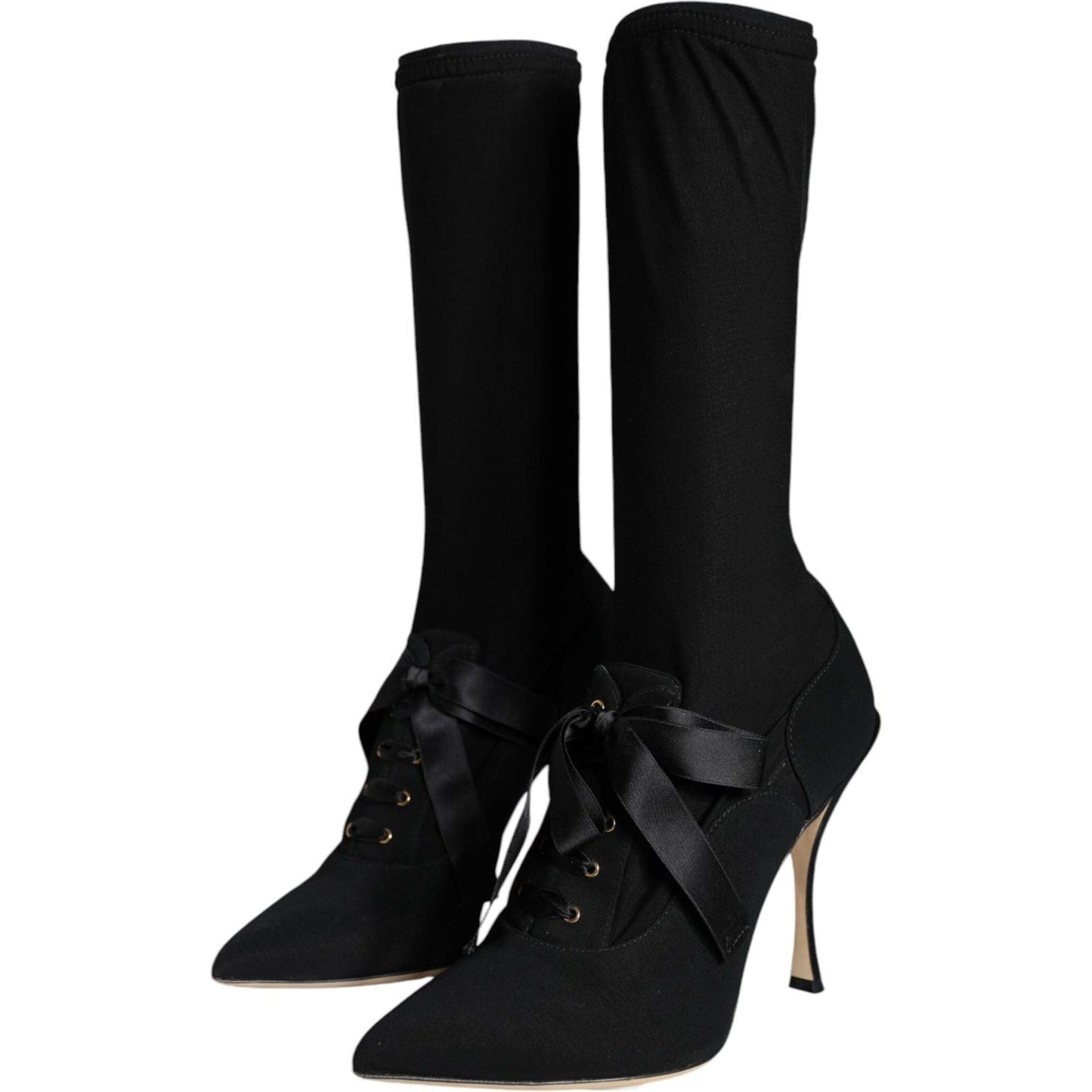 Dolce & Gabbana Black Stiletto Heels Mid Calf Boots Shoes