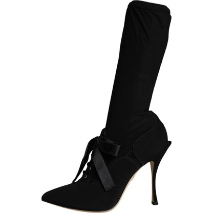 Dolce & Gabbana Black Stiletto Heels Mid Calf Boots Shoes