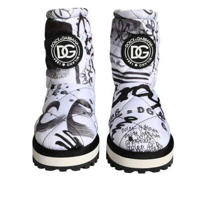 Dolce & Gabbana White Padded Logo Print Mid Calf Boots Shoes