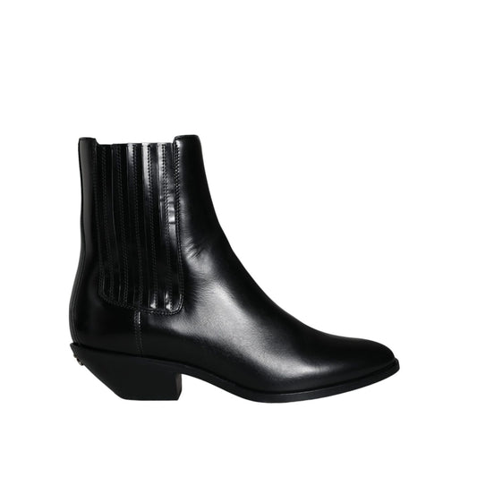 Dolce & Gabbana Black Leather Ankle Boots Booties Shoes