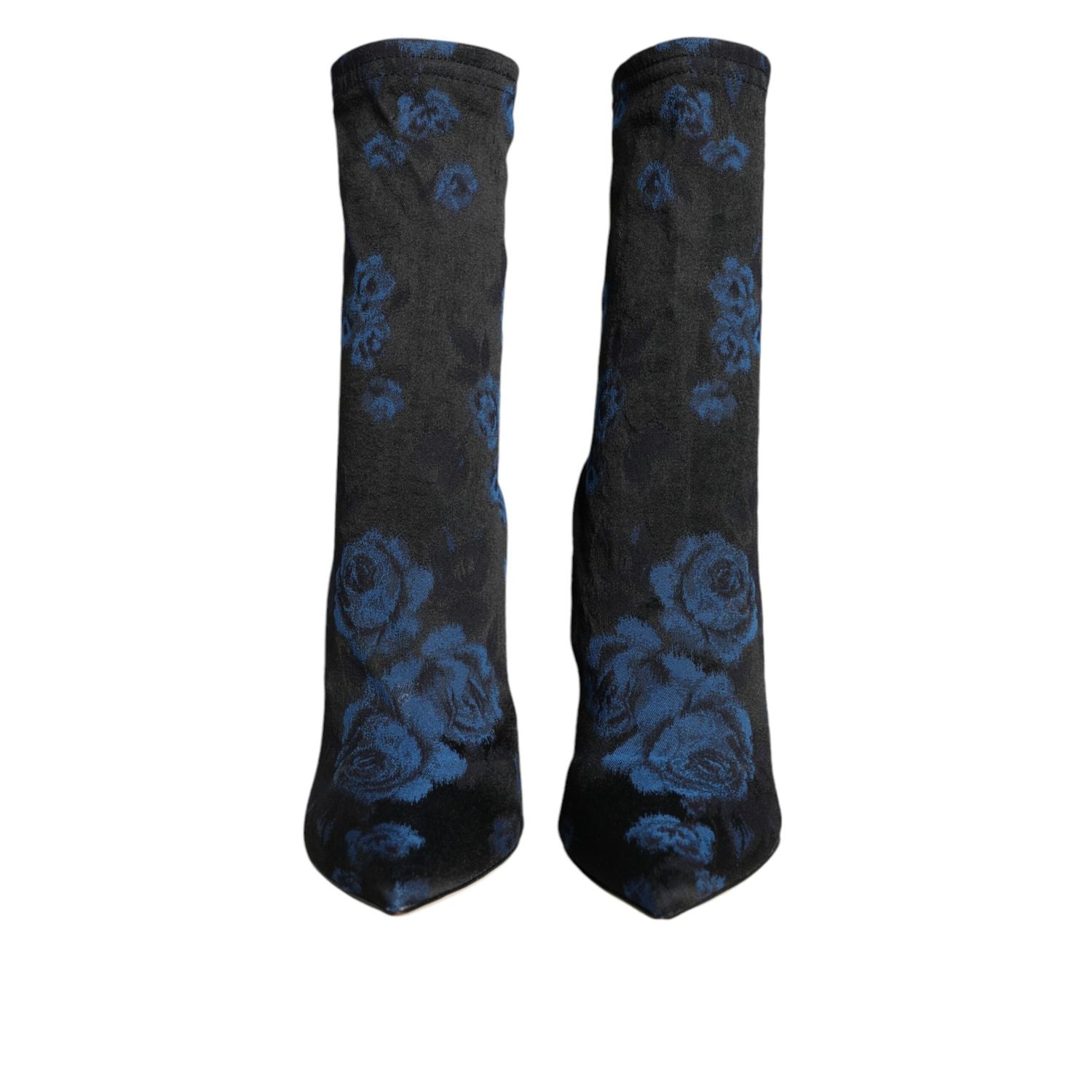 Dolce & Gabbana Black Floral Stretch Mid Calf Boots Shoes