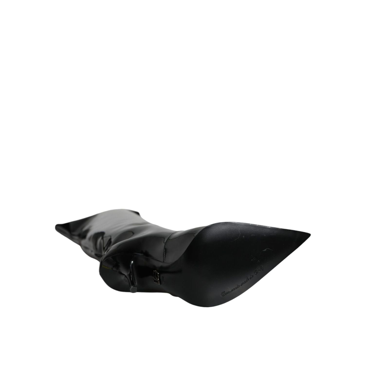 حذاء طويل حتى الركبة من الجلد الأسود اللامع من دولتشي آند غابانا