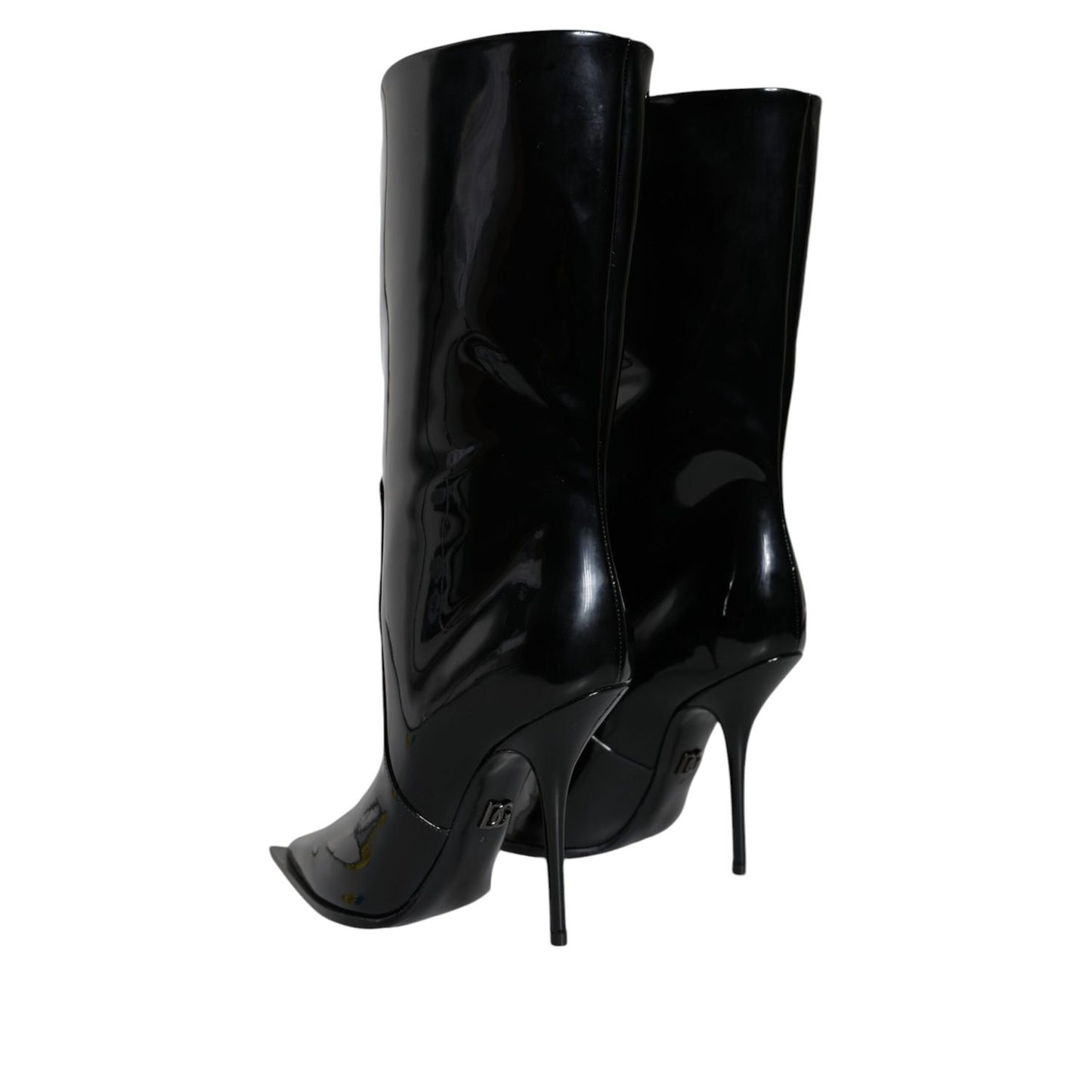 Dolce & Gabbana Black Patent Leather Mid Calf Boots Shoes