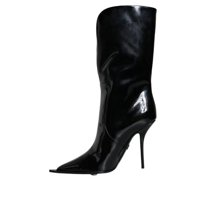 Dolce & Gabbana Black Patent Leather Mid Calf Boots Shoes