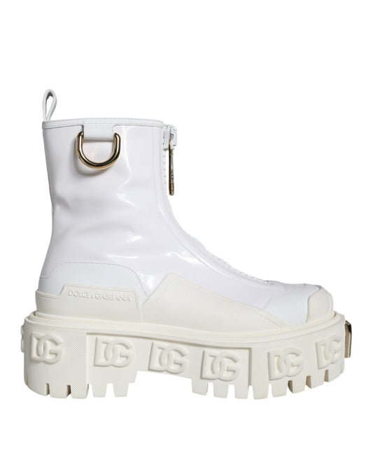 Dolce & Gabbana White Leather Rubber Logo Ankle Boots Shoes Dolce & Gabbana