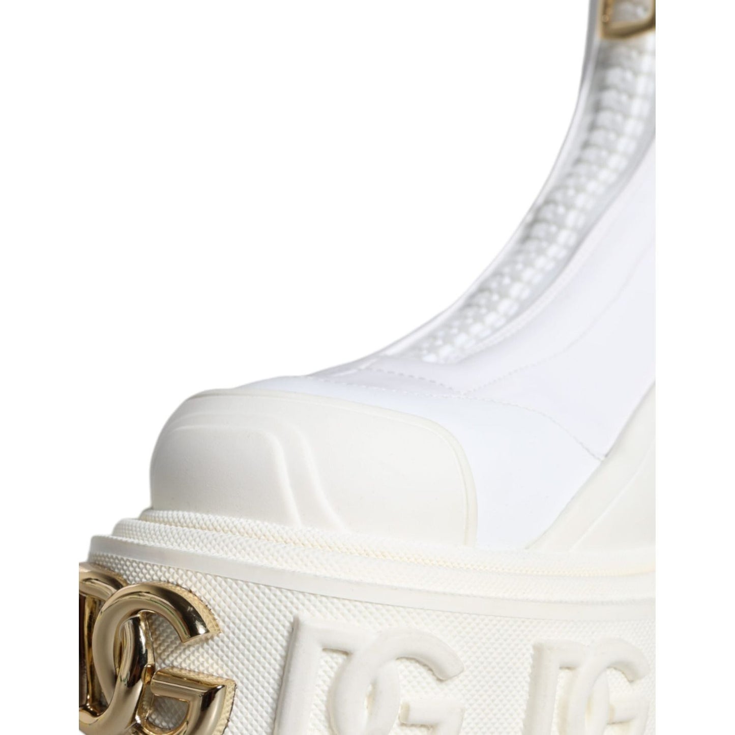 Dolce & Gabbana White Leather Rubber Logo Ankle Boots Shoes Dolce & Gabbana