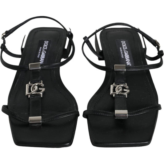 Dolce & Gabbana Black Leather Logo Ankle Strap Keira Sandals Shoes Dolce & Gabbana