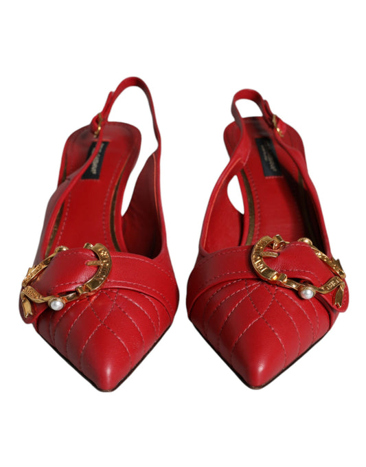 Dolce & Gabbana Red Devotion Leather Heels Slingback Shoes Dolce & Gabbana