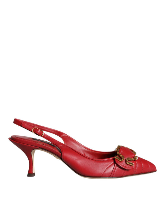 Dolce & Gabbana Red Devotion Leather Heels Slingback Shoes Dolce & Gabbana