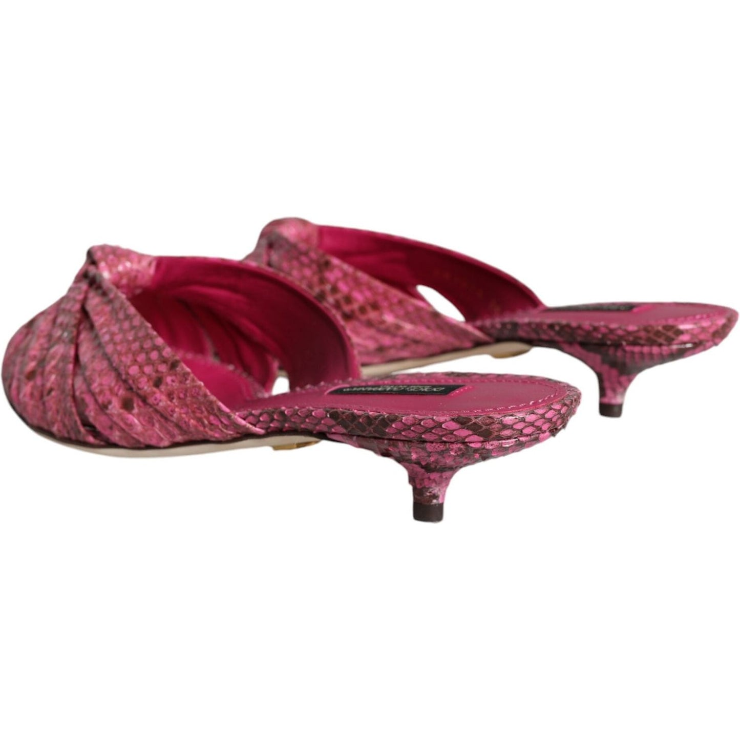 Dolce & Gabbana Pink Python Leather Kitten Heels Slides Shoes Dolce & Gabbana