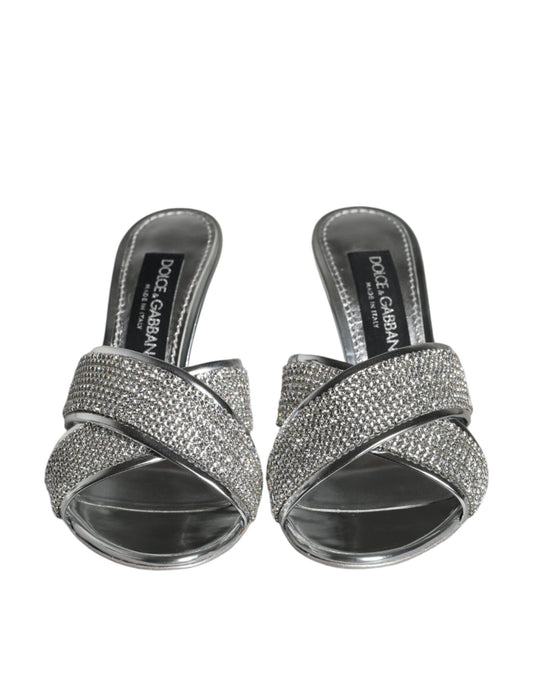 Dolce & Gabbana Silver Crystals Keira Heels Slides Shoes Dolce & Gabbana