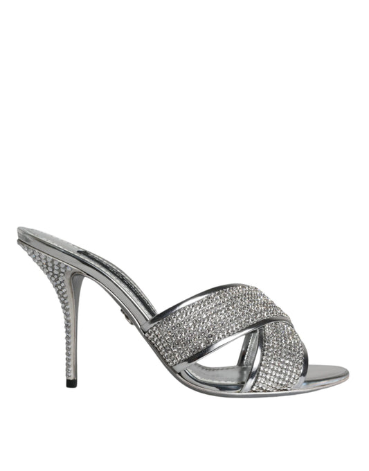 Dolce & Gabbana Silver Crystals Keira Heels Slides Shoes Dolce & Gabbana