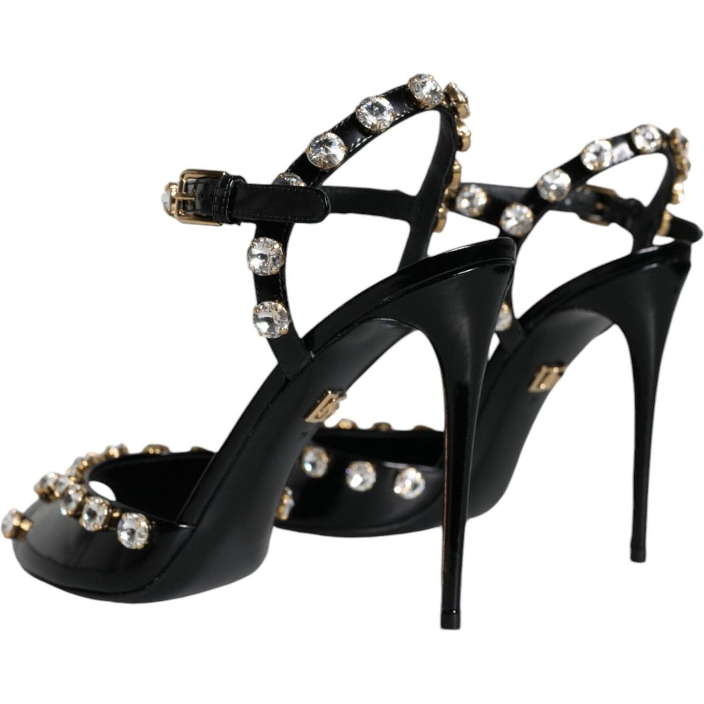 Dolce & Gabbana Black Leather Crystal Ankle Strap Sandals Shoes Dolce & Gabbana