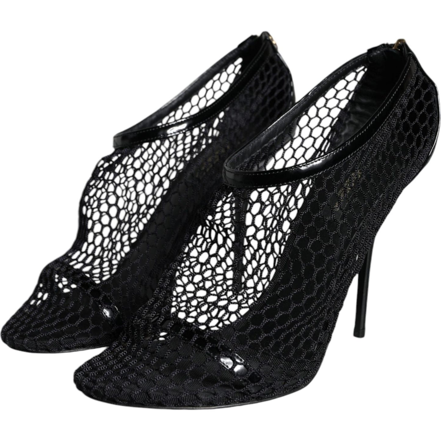 Dolce & Gabbana Black Mesh Leather Heels Keira Sandals Shoes Dolce & Gabbana