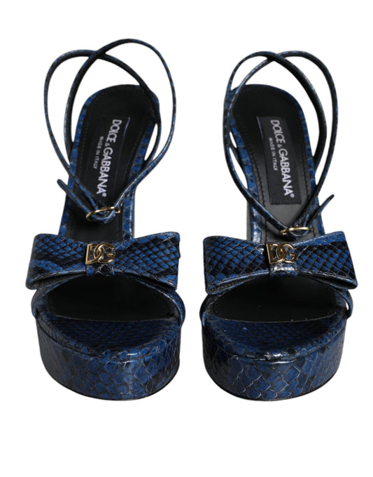 Dolce & Gabbana Blue Leather Ankle Strap Heels Sandals Shoes Dolce & Gabbana