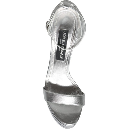 Dolce & Gabbana Silver KEIRA Heels Ankle Strap Sandals Shoes