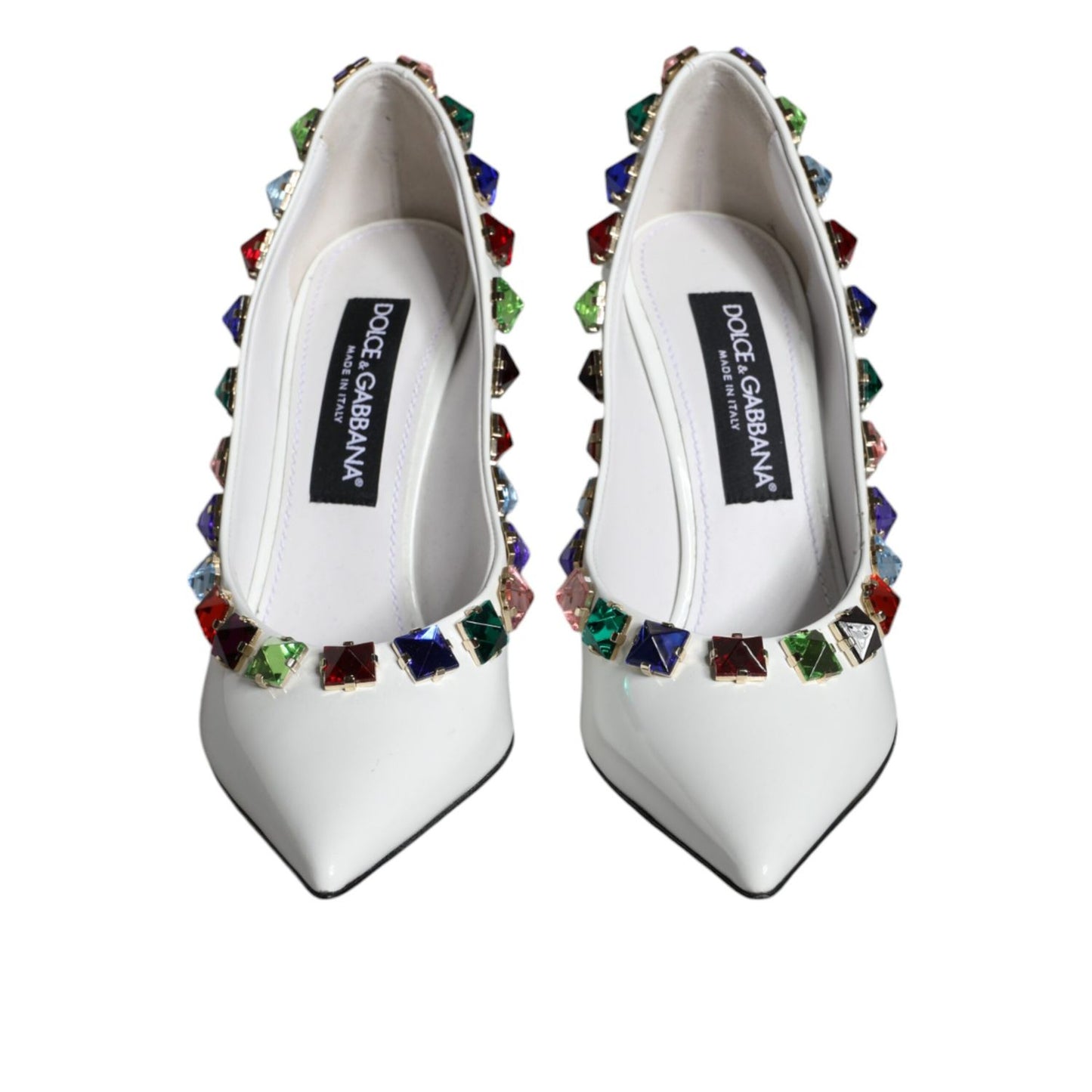 Dolce & Gabbana White Crystals Leather High Heels Pumps Shoes
