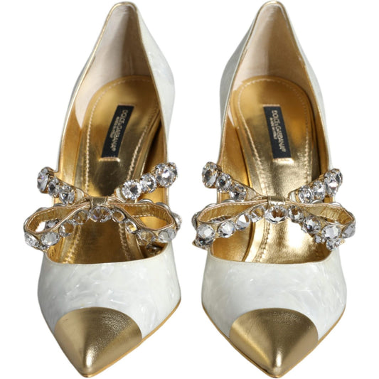 Dolce & Gabbana White Mary Jane Crystal Bow Pearl Pumps Shoes Dolce & Gabbana