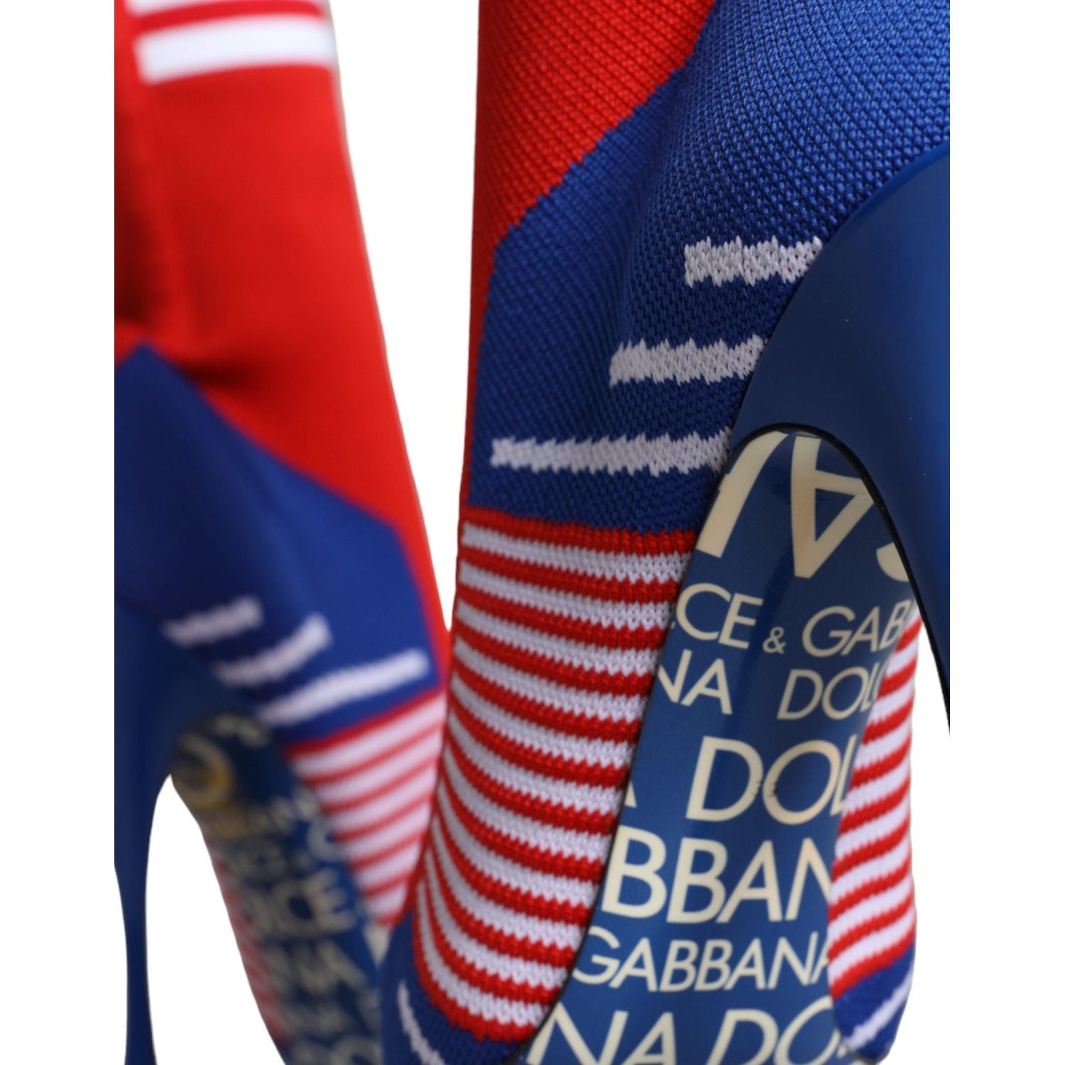 حذاء طويل الساق مطاطي باللون الأحمر والأزرق من Dolce &amp; Gabbana بشعار