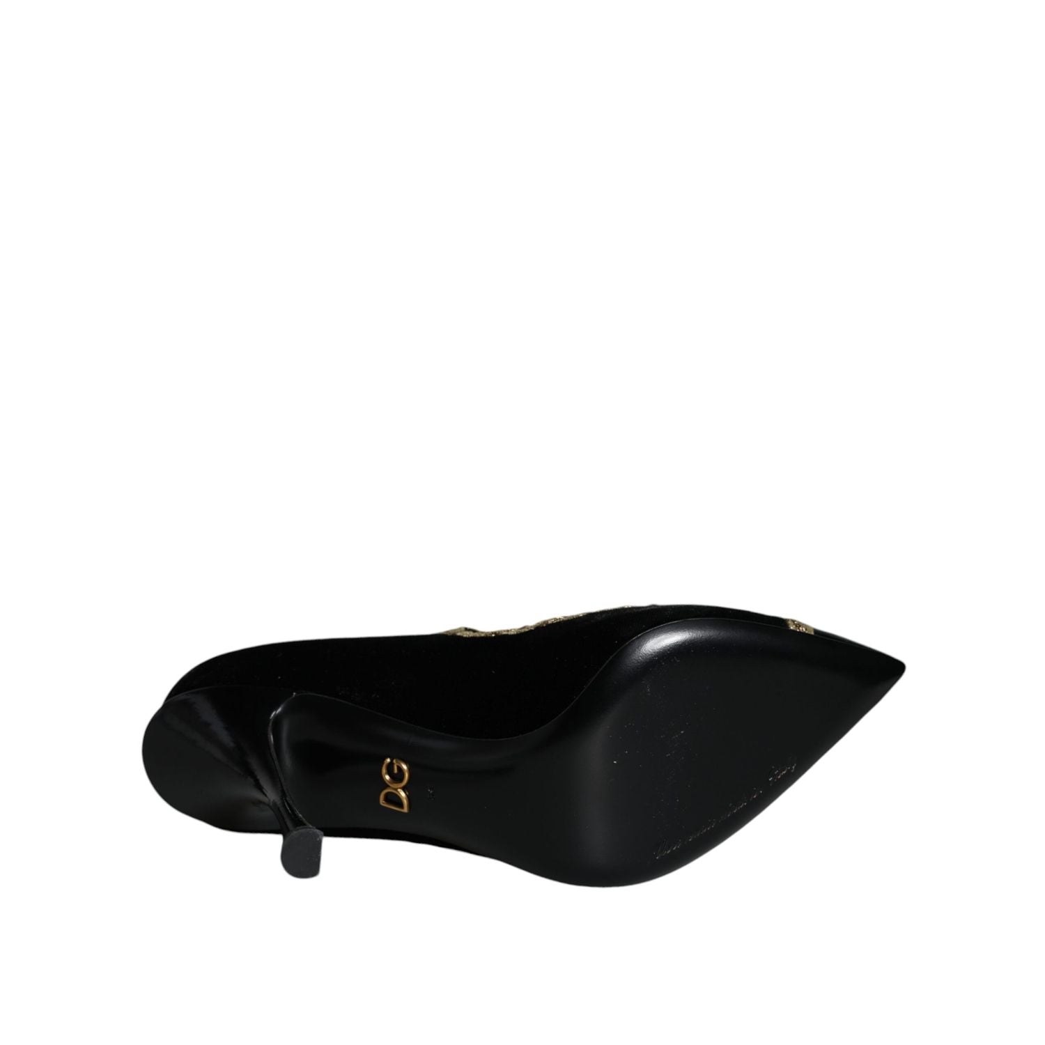 Dolce & Gabbana Black Mary Janes Velvet Gold Pumps Shoes