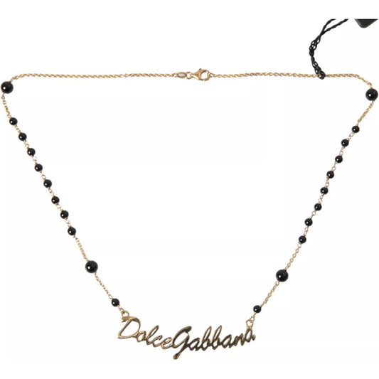 Dolce & Gabbana Gold Sterling Silver 925 Black Beaded Rosary Chain Necklace Dolce & Gabbana