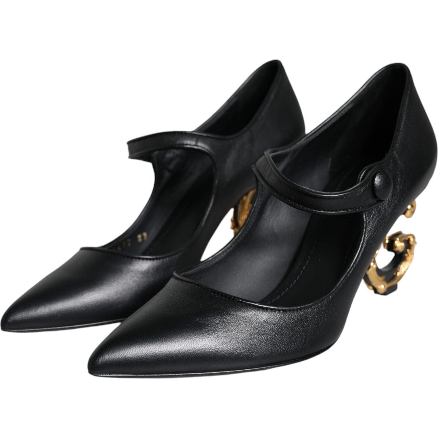 Dolce & Gabbana Black Leather Logo Heels Mary Janes Pumps Shoes Dolce & Gabbana