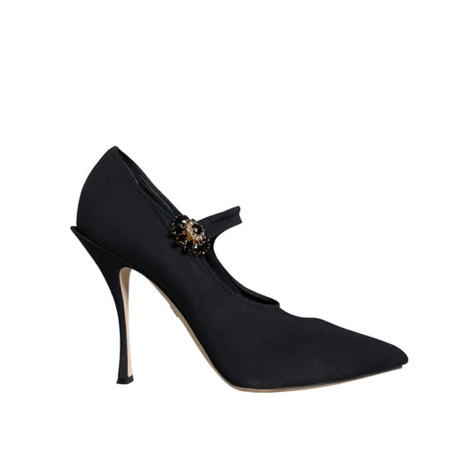 Dolce & Gabbana Black Mary Jane Jersey Crystal Pumps Shoes