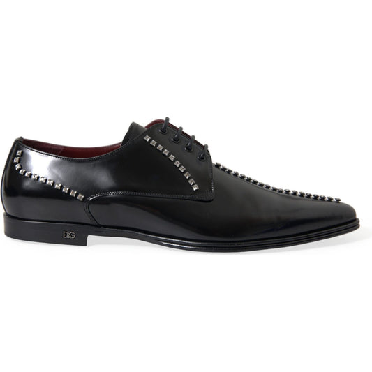 Dolce & Gabbana Black Leather Crystal Dress Formal Shoes Dolce & Gabbana