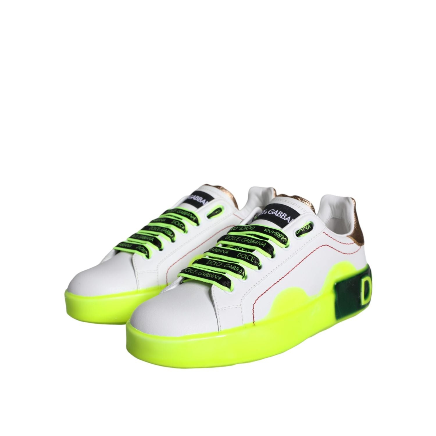 حذاء سنيكرز بورتوفينو منخفض الرقبة من الجلد الأبيض من دولتشي آند غابانا
