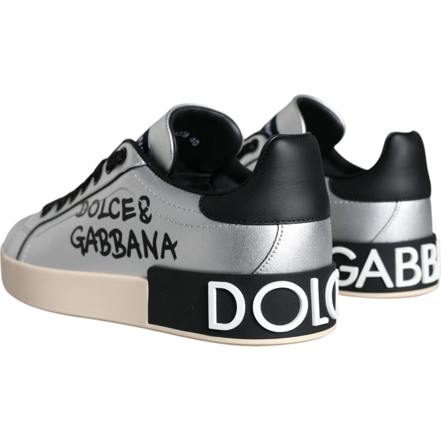 Dolce & Gabbana Silver Portofino Calf Leather Sneakers Shoes WOMAN SNEAKERS Dolce & Gabbana