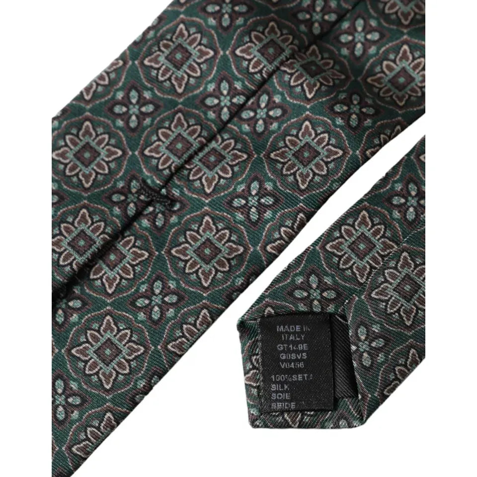 Dolce & Gabbana Green Patterned 100% Silk Adjustable Men Tie Dolce & Gabbana