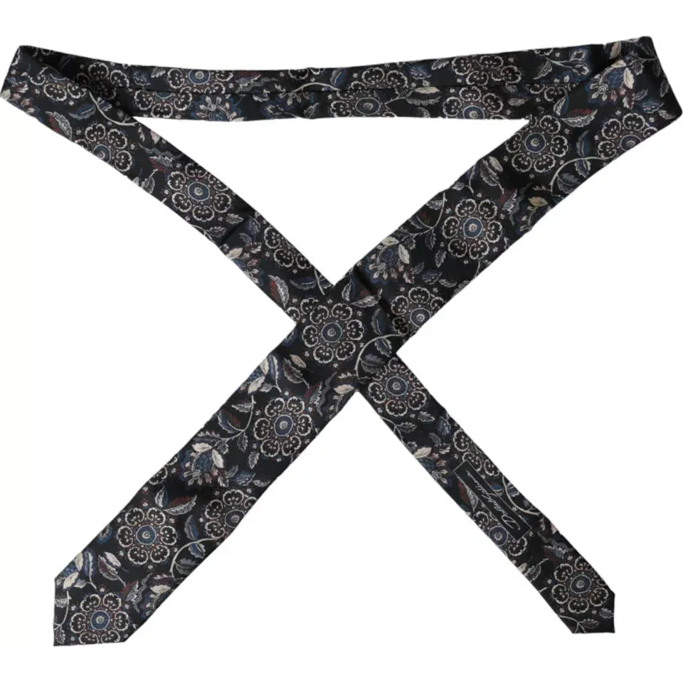 Dolce & Gabbana Black Floral Pattern Silk Adjustable Men Tie Dolce & Gabbana