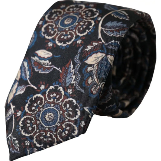 Dolce & Gabbana Black Floral Pattern Silk Adjustable Men Tie Dolce & Gabbana