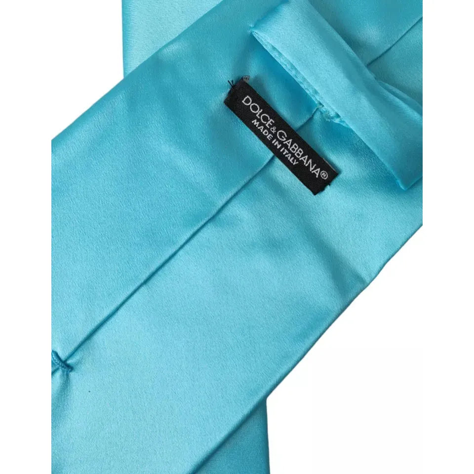 Dolce & Gabbana Light Blue Satin Silk Wide Adjustable Men Tie Dolce & Gabbana