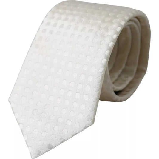 Dolce & Gabbana White Dotted Silk Classic Adjustable Men Tie Dolce & Gabbana